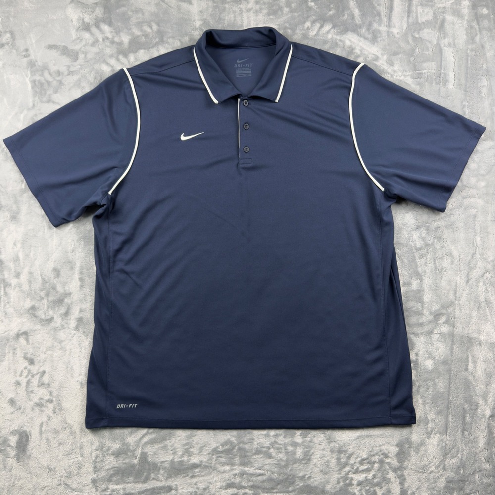 Nike Dri-FIT Polo Shirt Mens XXL Navy Blue Short Sleeve Performance Swoosh